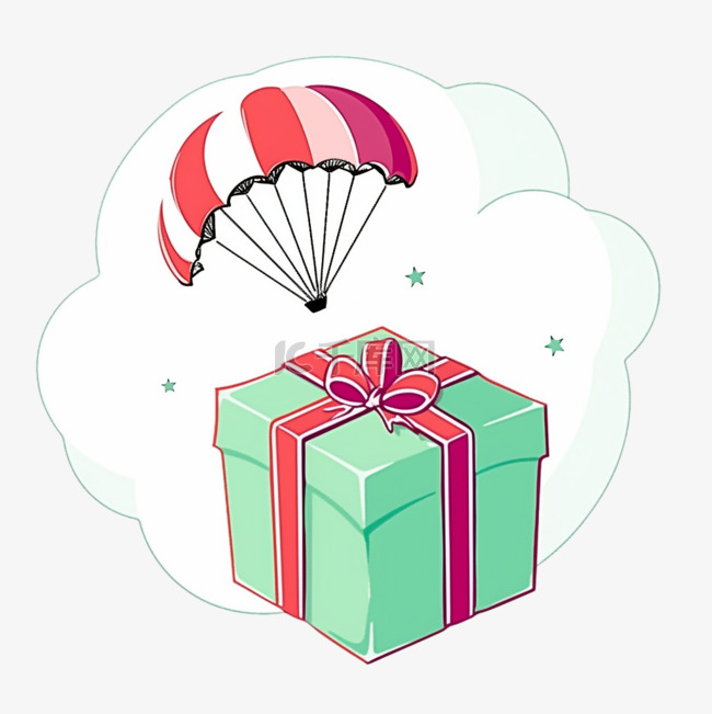 圣诞节手绘元素降落伞礼盒卡通