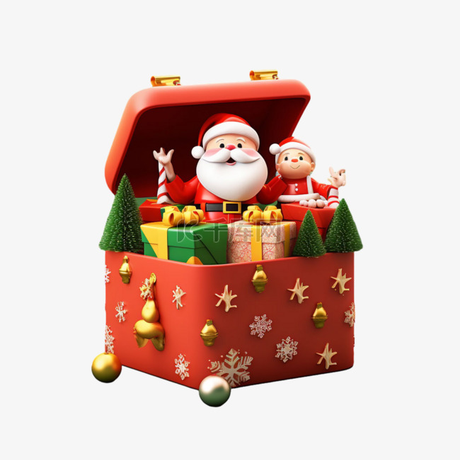 圣诞老人盒子元素立体免扣图案