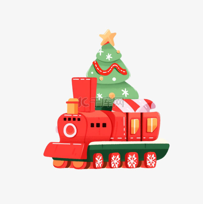 圣诞节小火车手绘元素礼物卡通