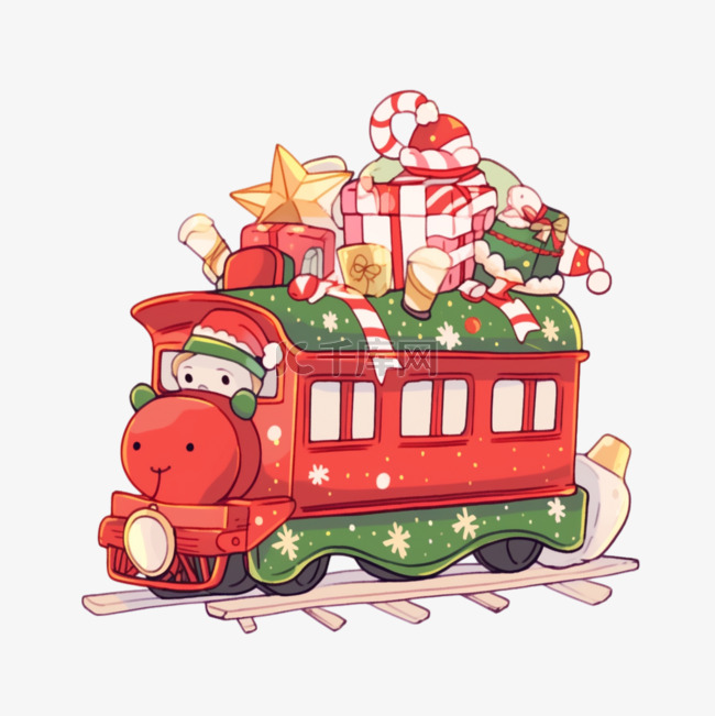 小火车礼物卡通手绘圣诞节元素