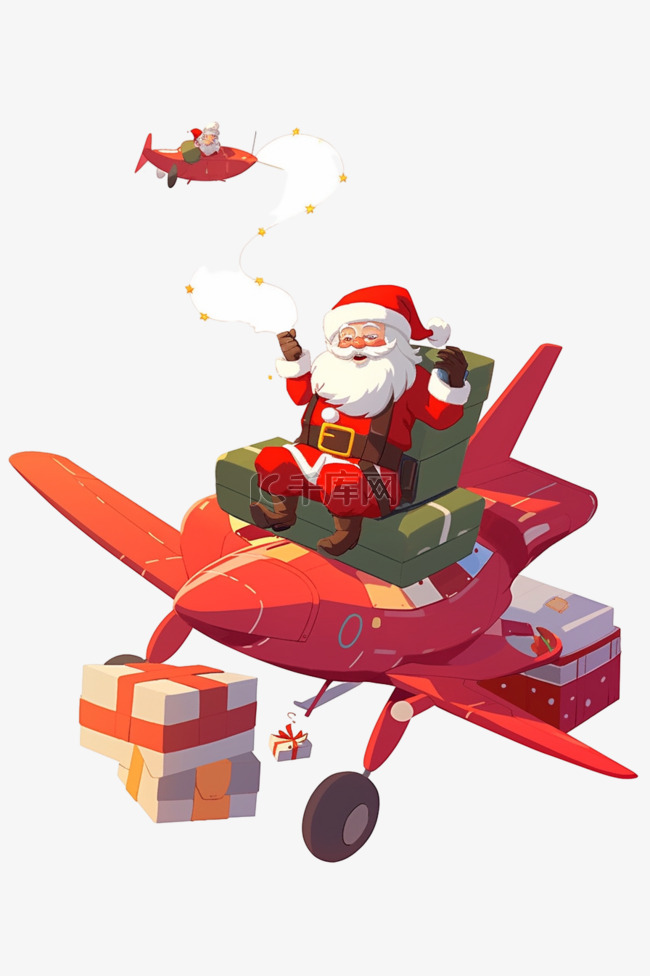圣诞老人开飞机卡通圣诞节手绘元
