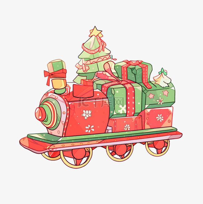 手绘圣诞节小火车礼物卡通元素