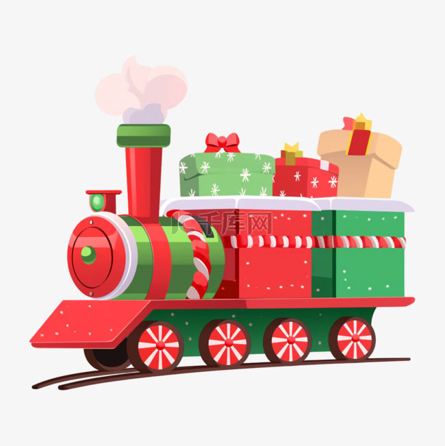 圣诞节卡通手绘小火车礼物元素