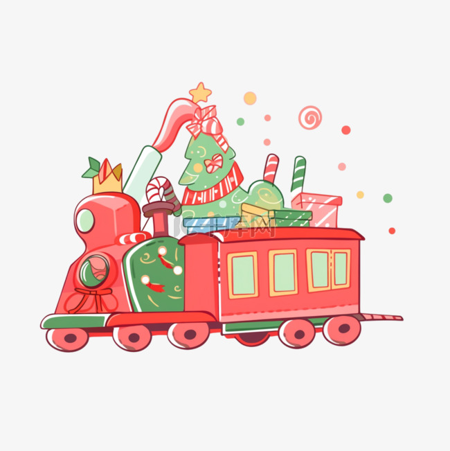 卡通圣诞节小火车礼物手绘元素