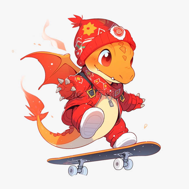 龙年可爱的龙卡通滑冰手绘元素