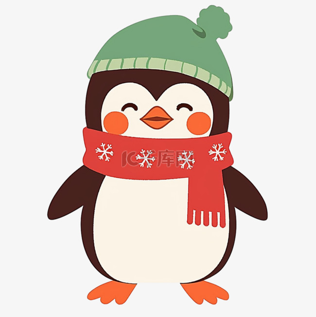 冬天圣诞节可爱的企鹅手绘元素卡