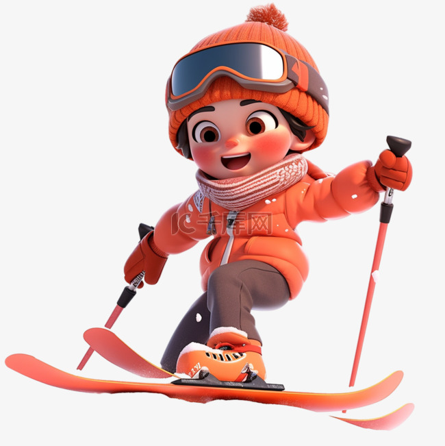 可爱的男孩3d免抠滑雪元素