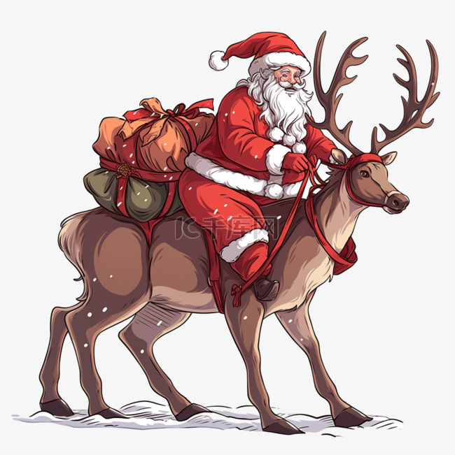 圣诞老人卡通手绘驯鹿元素