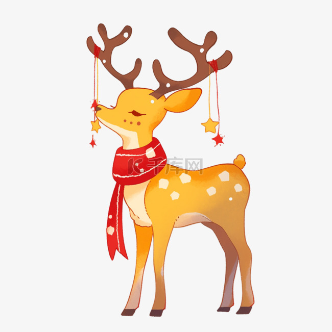 驯鹿卡通手绘圣诞节元素