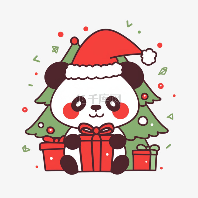 熊猫圣诞树卡通手绘圣诞节元素