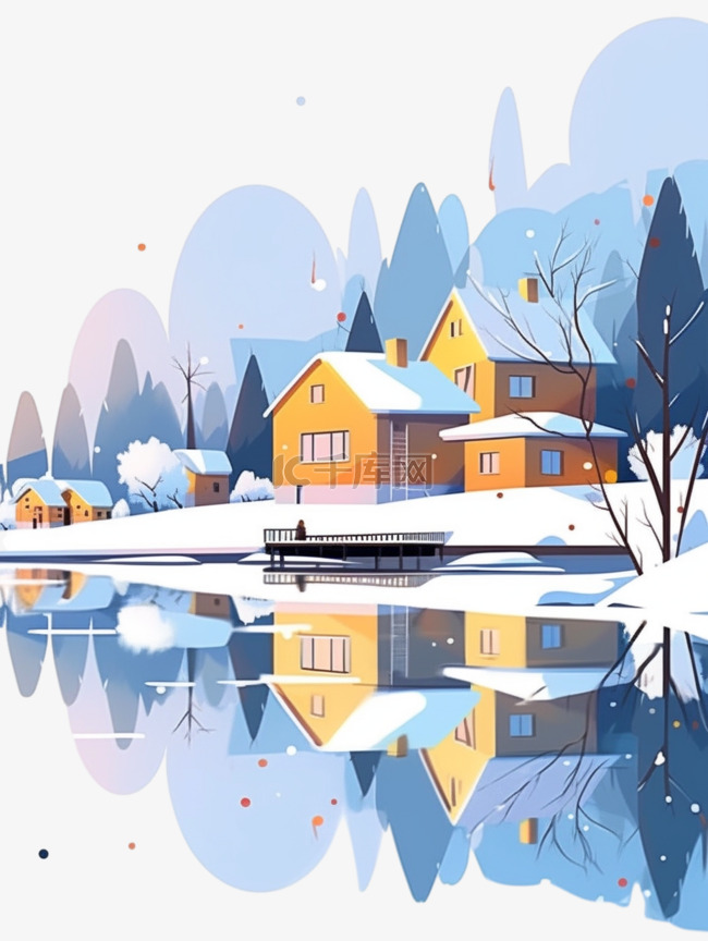 冬天雪山风景卡通手绘插画元素