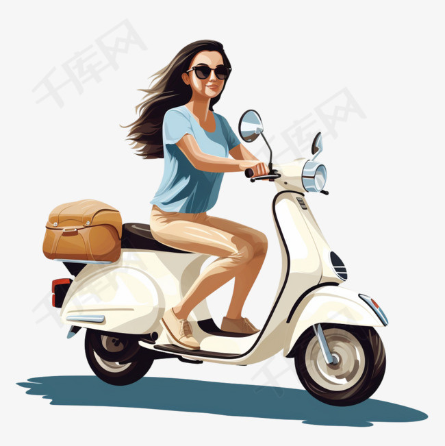骑轻便摩托车的女游客