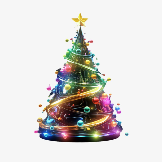 圣诞科技树木元素立体免扣图案
