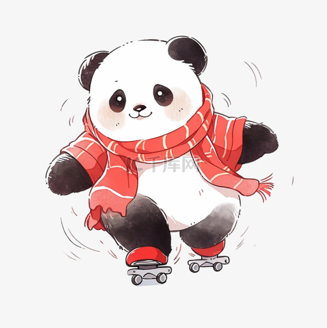 冬天可爱熊猫滑冰卡通元素手绘