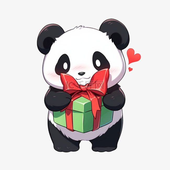 新年可爱熊猫卡通手绘礼盒元素