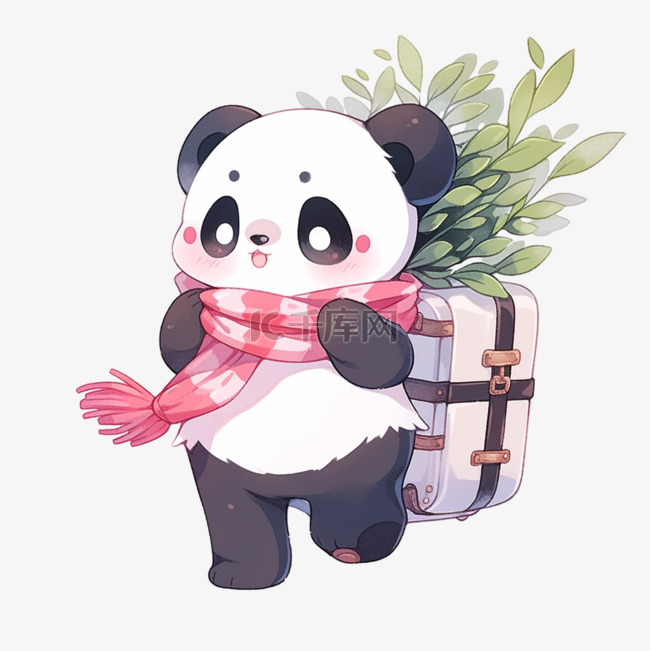 可爱熊猫新年行李旅行卡通手绘元