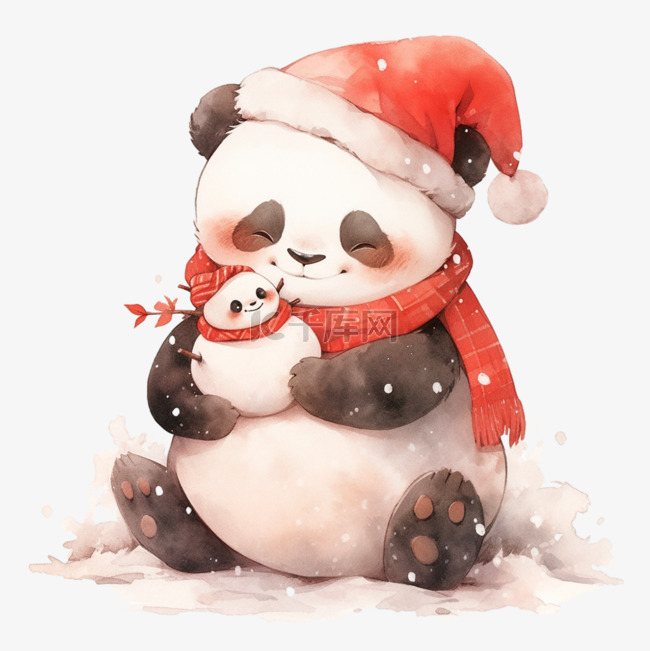 熊猫冬天玩雪卡通手绘元素
