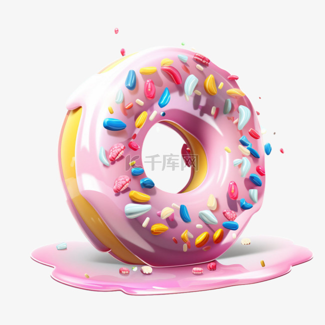 甜圈圈建模甜品元素立体免扣图案
