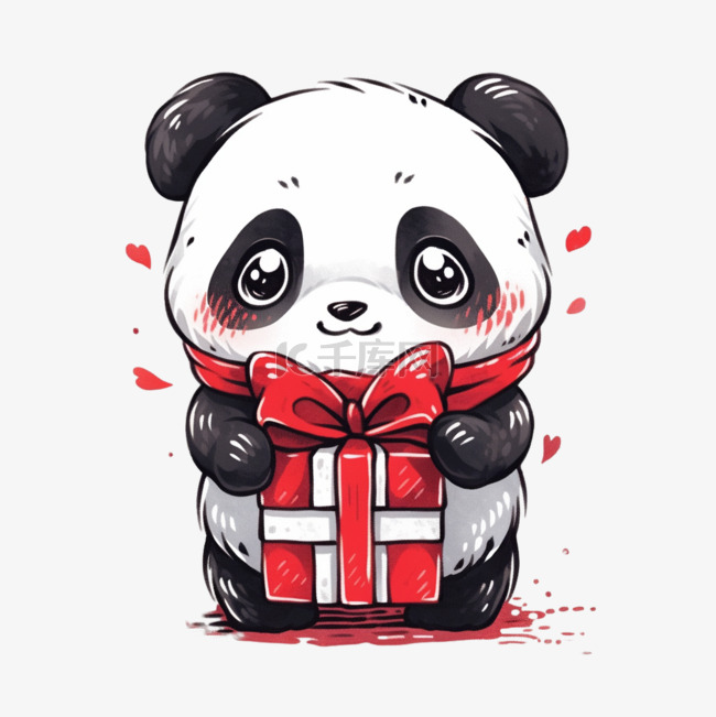 可爱熊猫礼盒卡通手绘新年元素