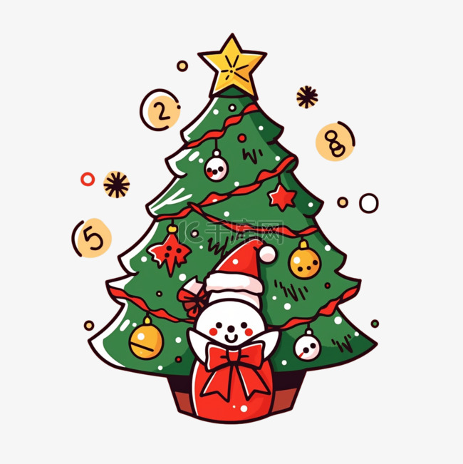 圣诞节卡通圣诞树手绘元素