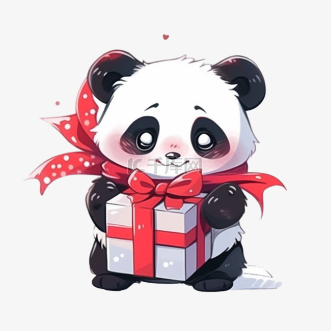 新年可爱熊猫手绘礼盒卡通元素