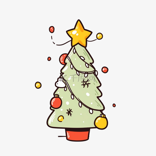 圣诞节手绘元素圣诞树卡通