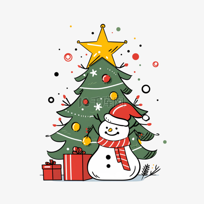 圣诞节免抠圣诞树卡通手绘元素