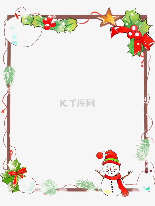 圣诞节圣诞边框装饰雪人卡通手绘