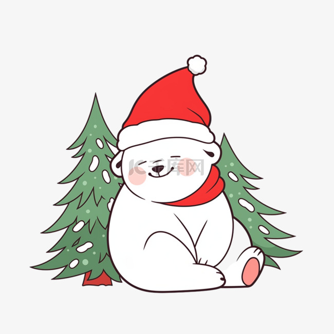 小熊冬天圣诞节卡通手绘元素