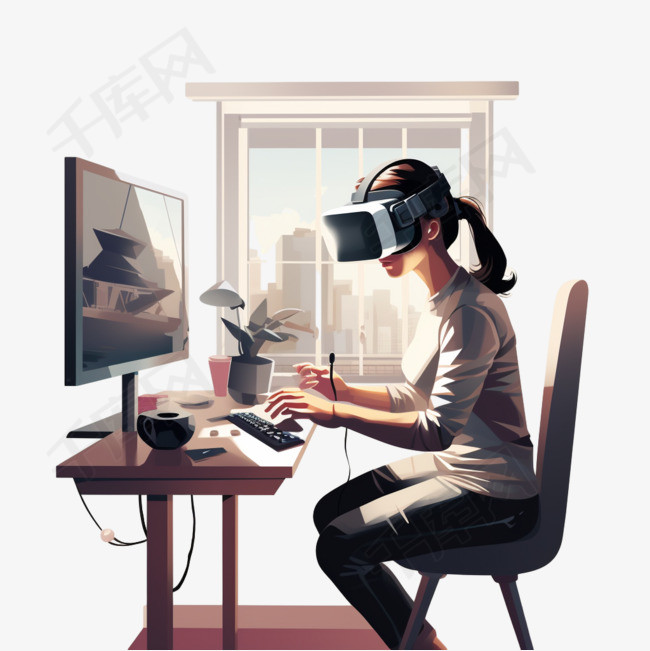 在家玩电子游戏的带 vr 耳机