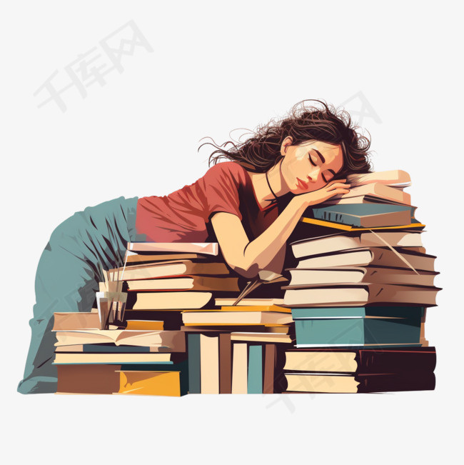 在书本上睡觉的女人