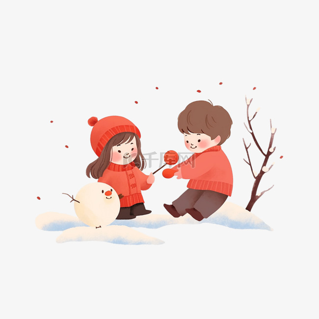 玩雪冬天可爱孩子卡通手绘元素
