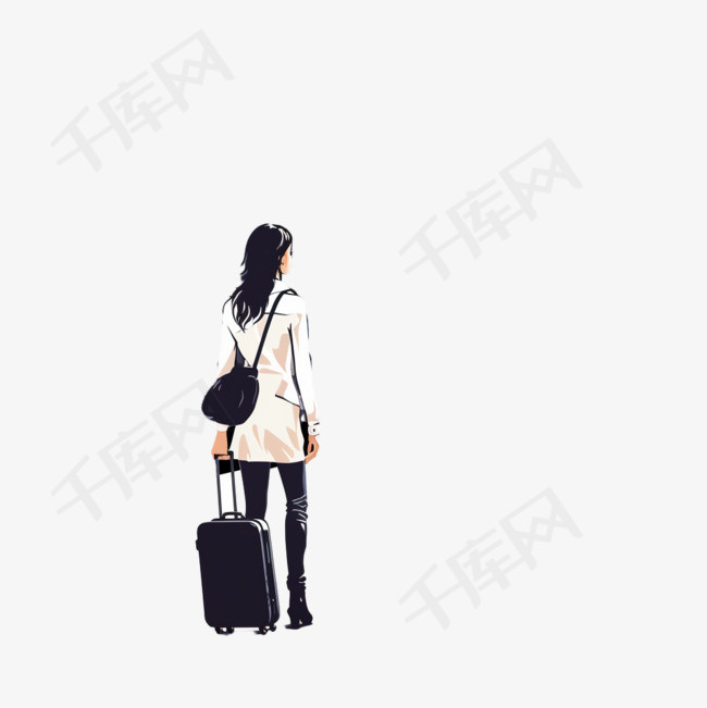 站在火车站提着手提箱的女人
