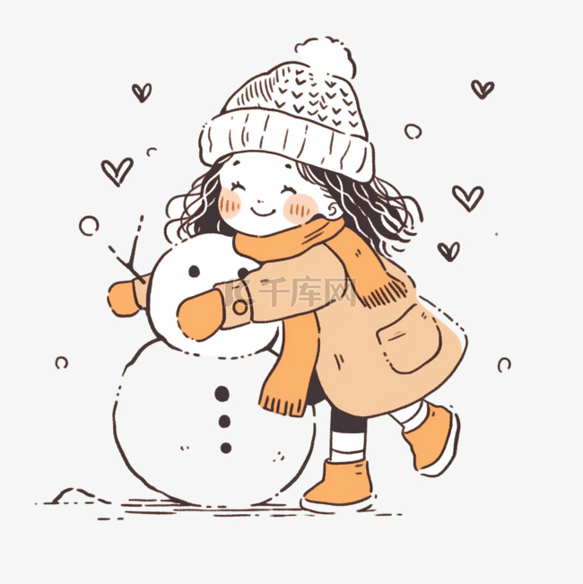 堆雪人冬天可爱孩子卡通手绘元素