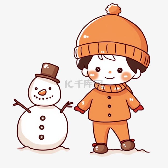 卡通手绘冬天可爱男孩雪人元素