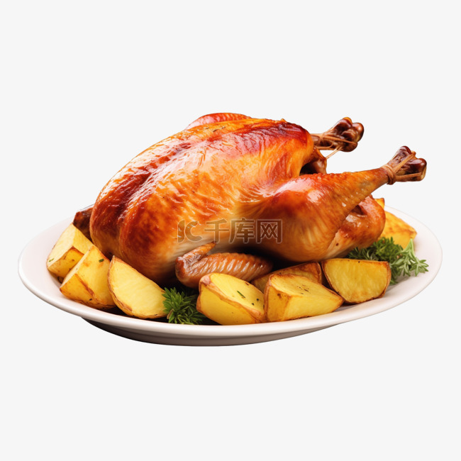 新年美食烧鸡免抠摄影图土豆