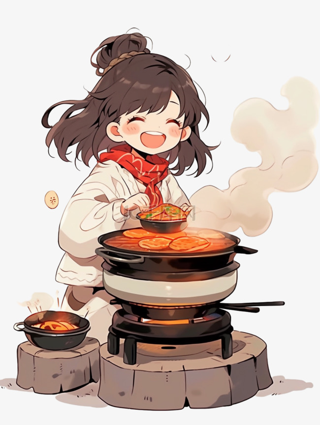可爱女孩吃火锅卡通冬天手绘元素