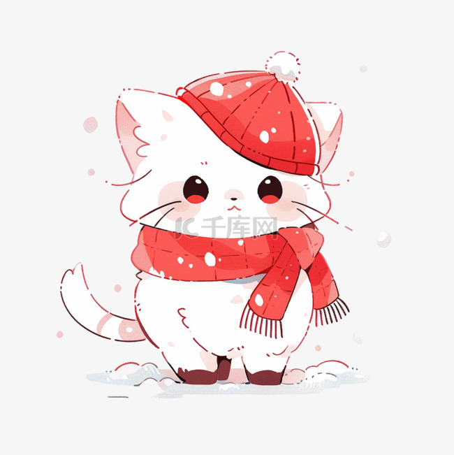 冬天卡通圣诞节小猫手绘元素