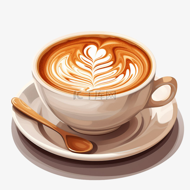 拉花特色咖啡元素立体免扣图案