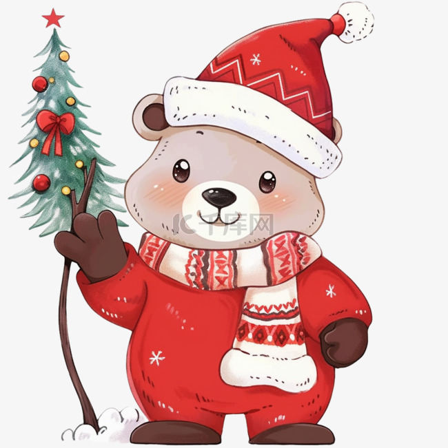 圣诞节卡通可爱小熊手绘元素
