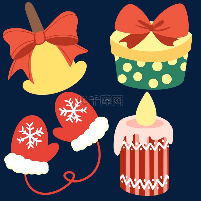 圣诞节圣诞铃铛礼物手套蜡烛