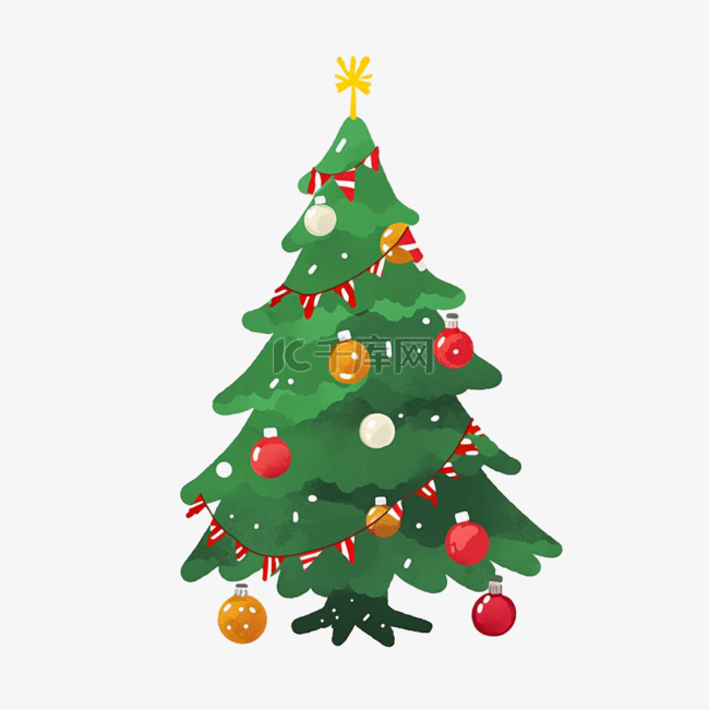 圣诞节圣诞树绿色手绘元素卡通