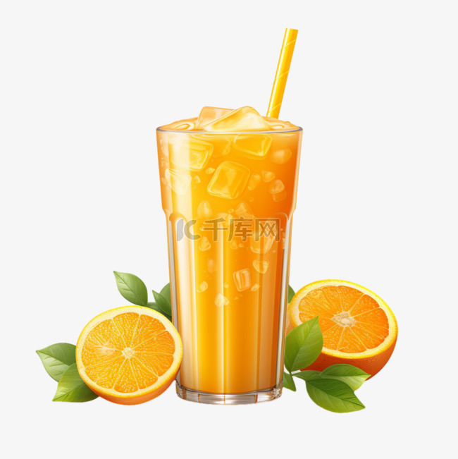 橙汁鲜榨写实元素立体免扣图案