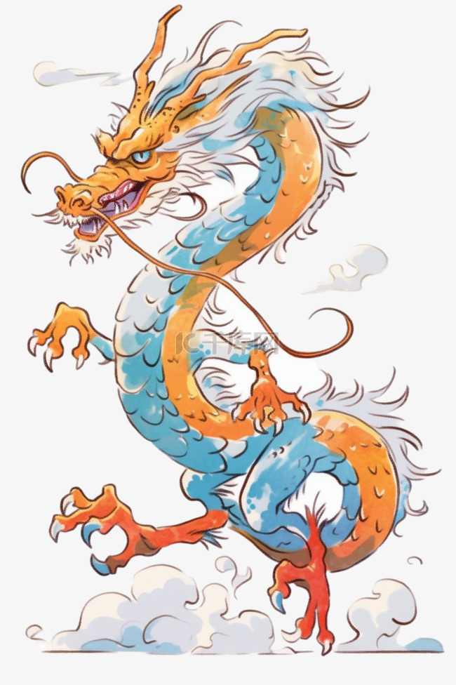 新年龙卡通手绘简笔插画元素春节