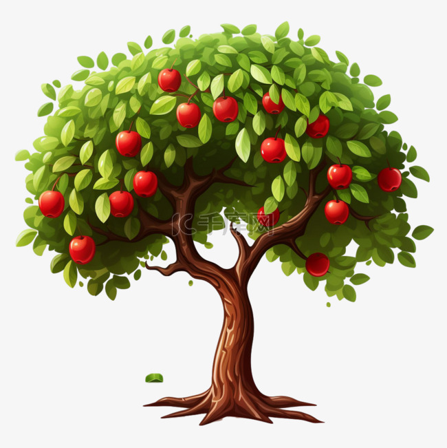 苹果树造型植物元素立体免扣图案