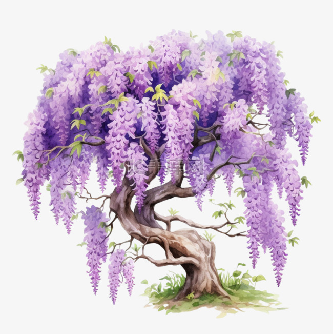 紫藤树木纹理元素立体免扣图案