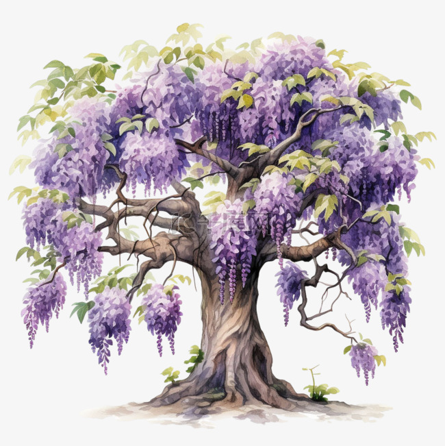 紫藤树木卡通元素立体免扣图案