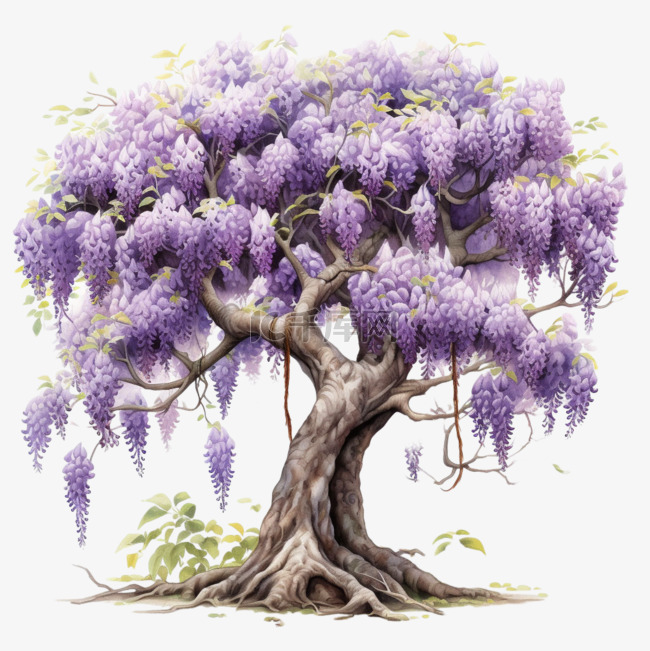 紫藤树木质感元素立体免扣图案