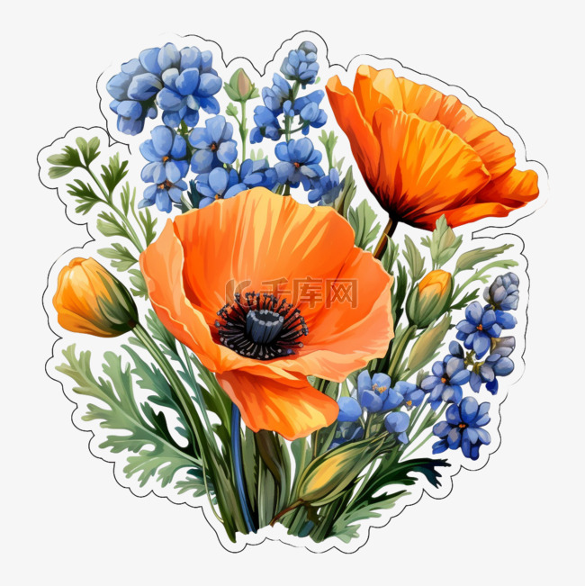 装饰花卉蓝桔元素手绘扣图案