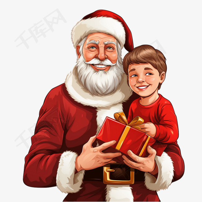 圣诞老人和带礼物的男孩